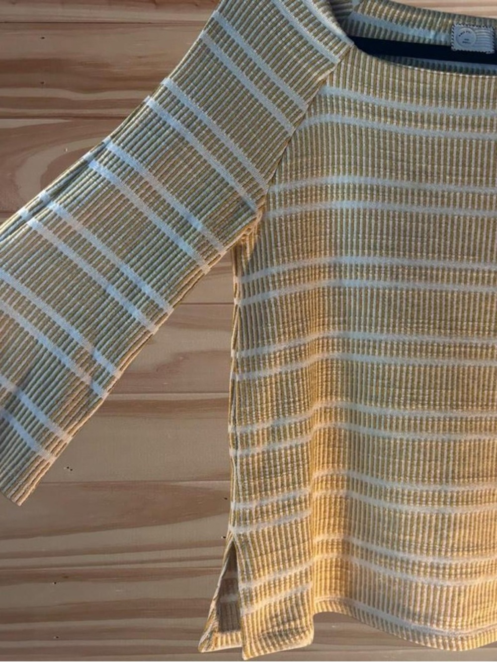 Anthropologie Postmark Mustard Yellow Striped Flared Sleeve Sweater size S - Picture 3 of 8